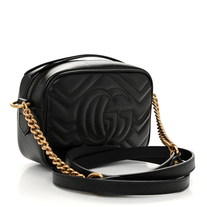 Gucci Calfskin Matelasse Mini GG Marmont Chain Shoulder Bag Black 3 of 10
