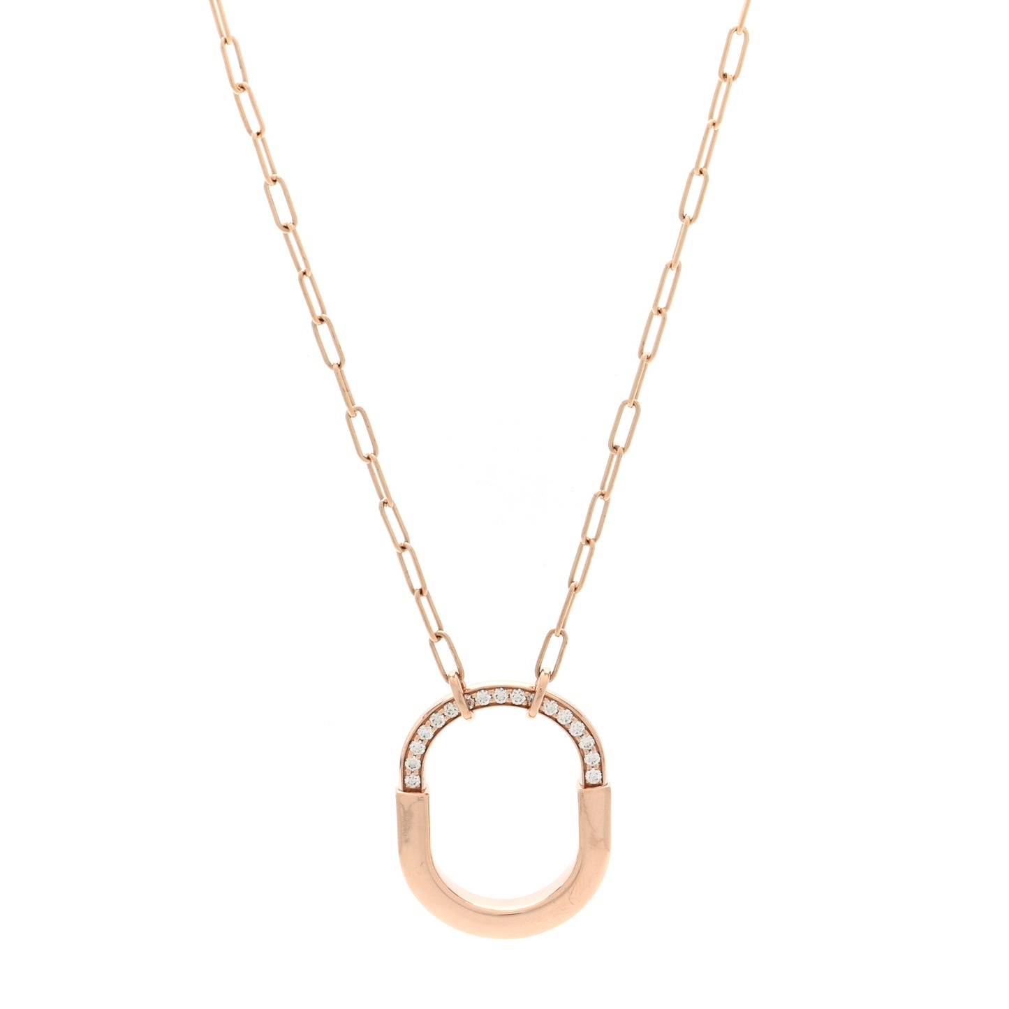 18K Rose Gold Diamond Medium Lock Pendant Necklace