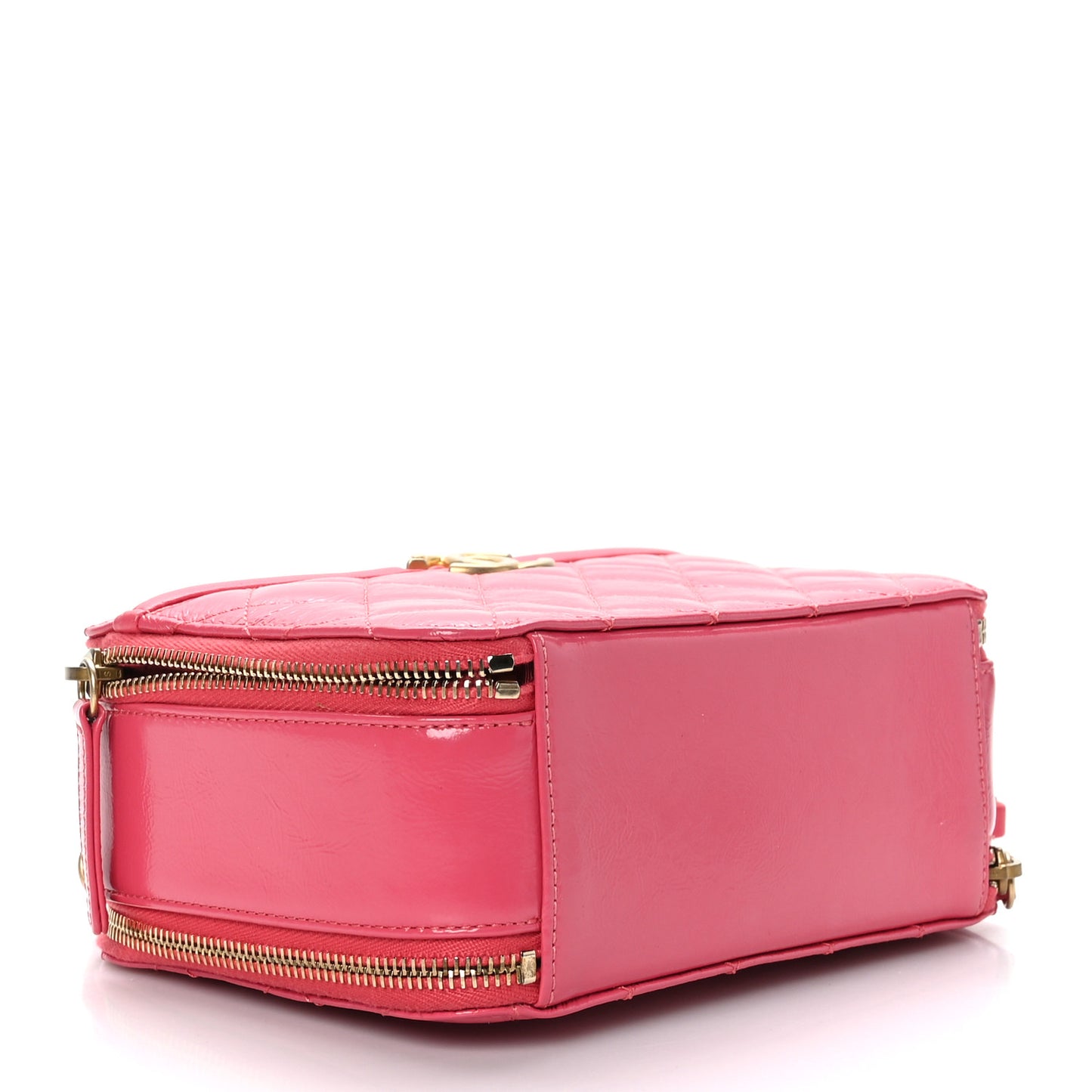 Crumpled Lambskin Quilted Get Round Top Handle Vanity Case Pink
