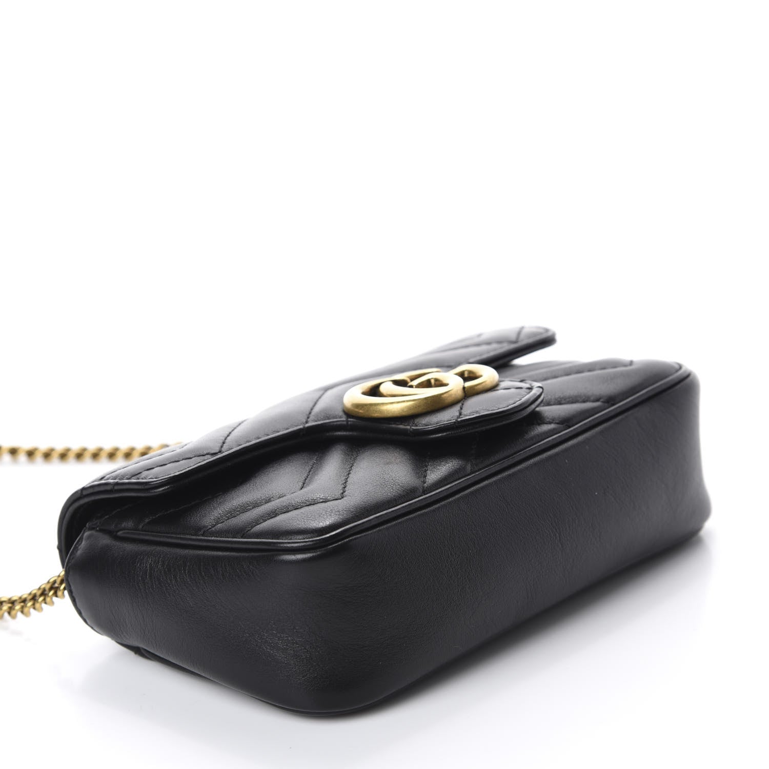 Gucci Calfskin Matelasse Super Mini GG Marmont Shoulder Bag Black 4 of 11