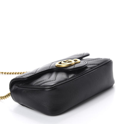 Gucci Calfskin Matelasse Super Mini GG Marmont Shoulder Bag Black 4 of 11