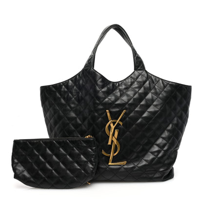 Saint Laurent Lambskin Quilted Maxi Icare Shopping Tote Black 3 of 10
