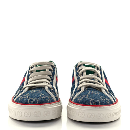 Gucci New Denim GG Monogram Web Womens 1977 Tennis Sneakers 38 Blue Tea Mystic White 3 of 9