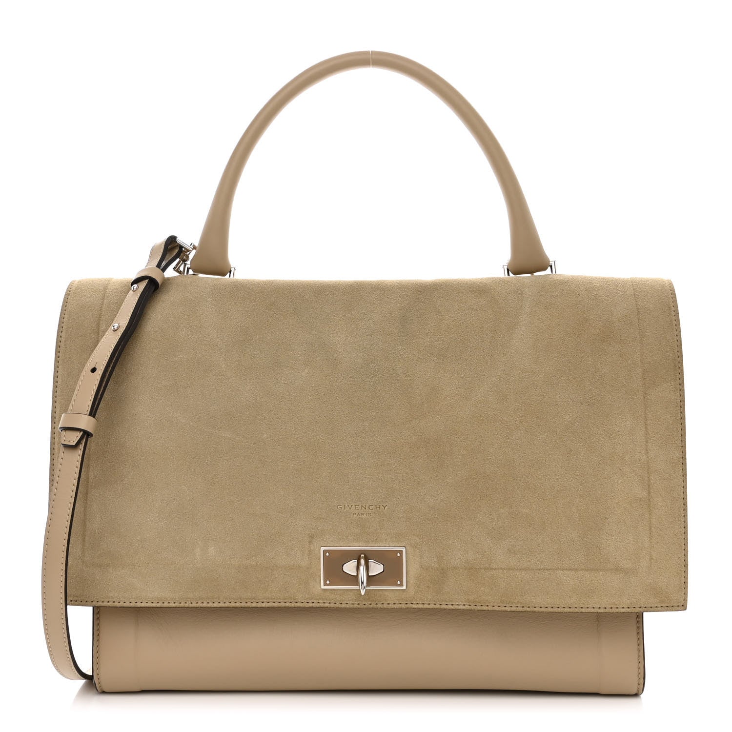 Givenchy Suede Calfskin Lambskin Medium Shark Lock Satchel Taupe 1 of 11