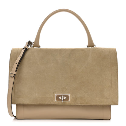 Givenchy Suede Calfskin Lambskin Medium Shark Lock Satchel Taupe 1 of 11
