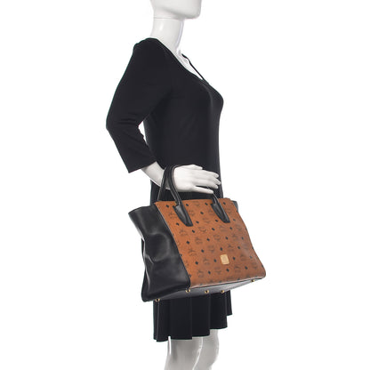 MCM Visetos Medium Kathy Double Zip Tote Cognac Black 2 of 13