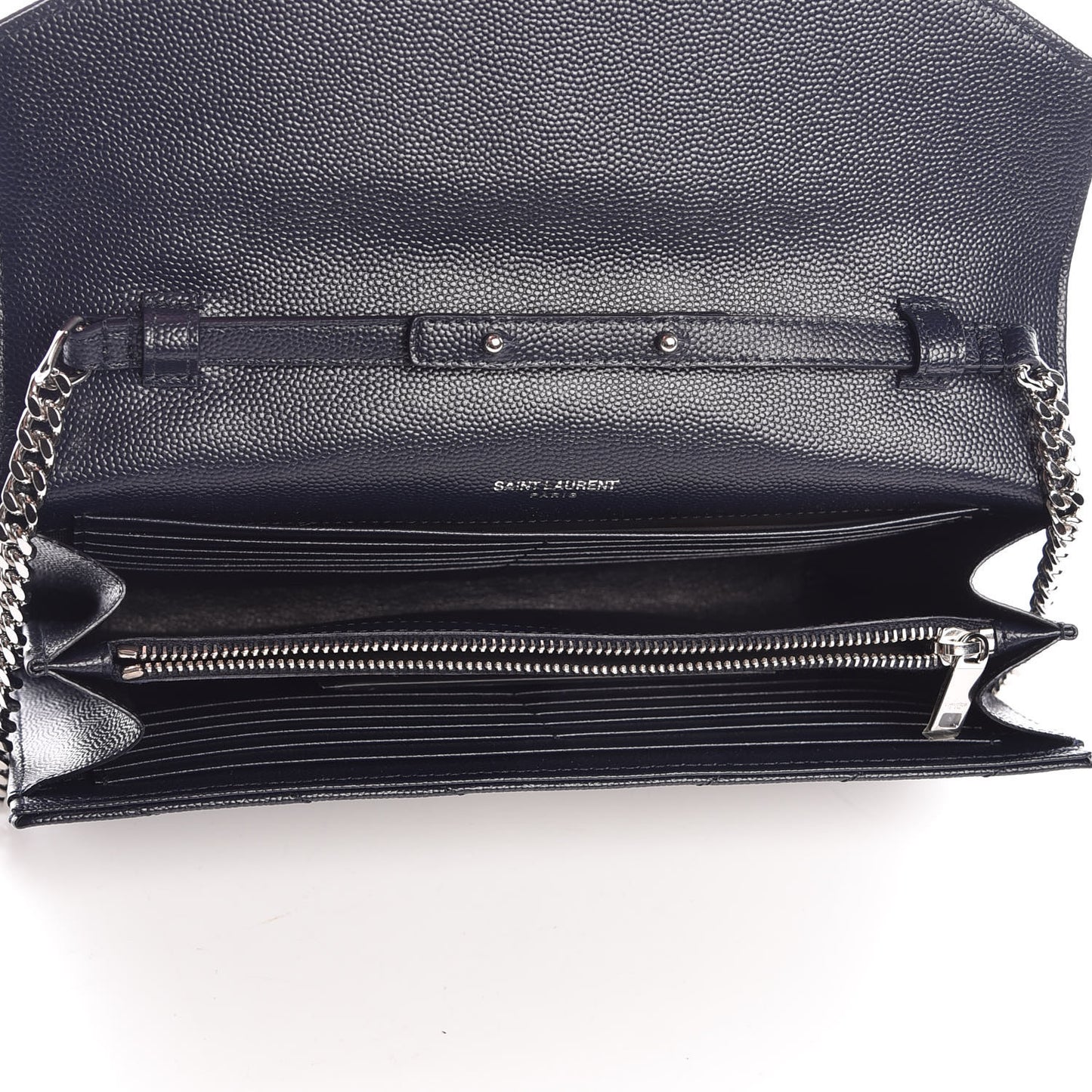 Grain De Poudre Matelasse Chevron Monogram Chain Wallet Navy