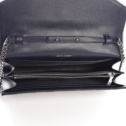 Saint Laurent Grain De Poudre Matelasse Chevron Monogram Chain Wallet Navy 5 of 6