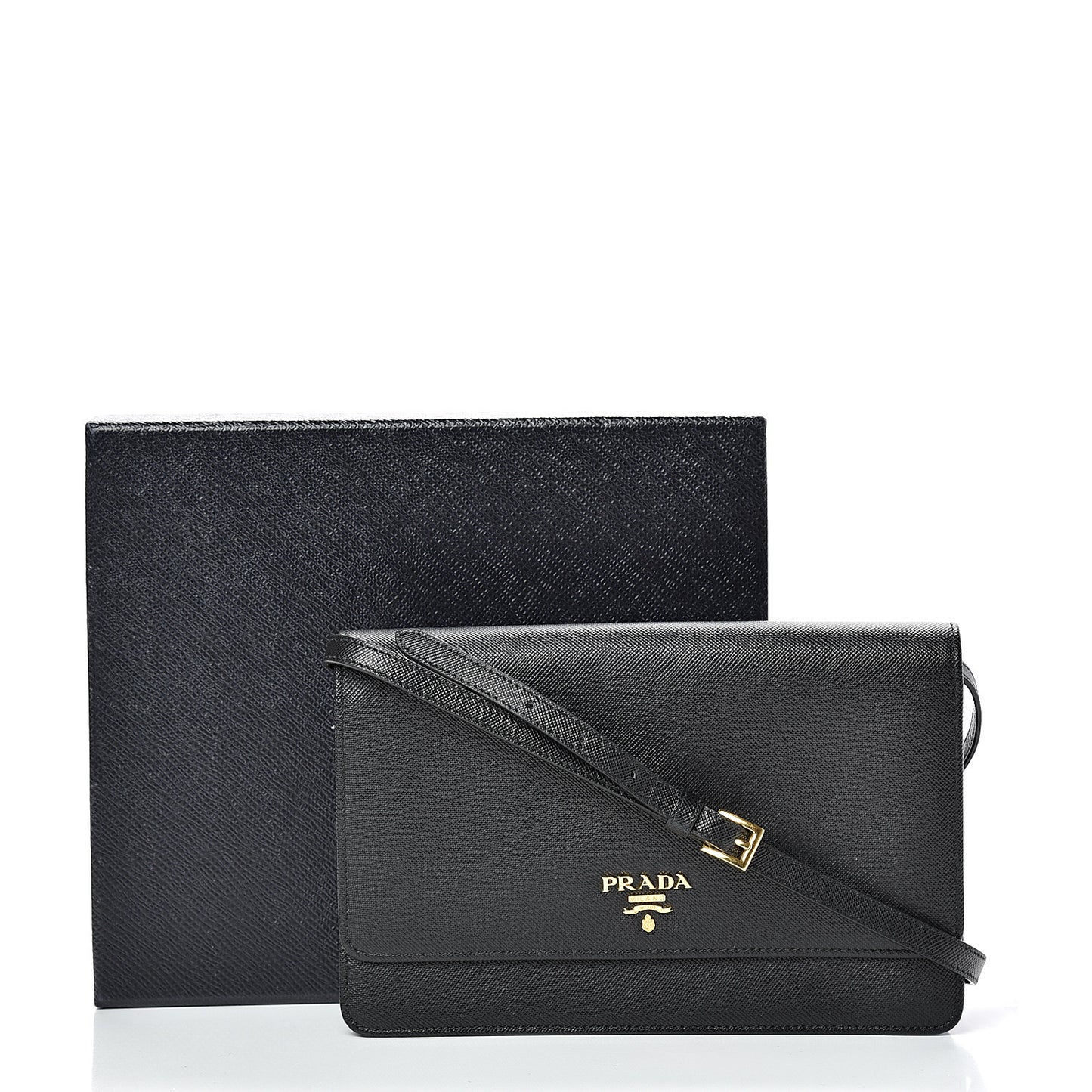 Saffiano Metal Flap Wallet With Strap Black