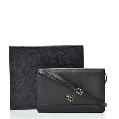 Prada Saffiano Metal Flap Wallet With Strap Black 15 of 15