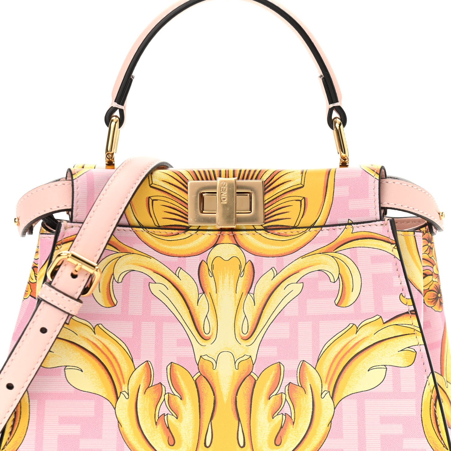Fendi X VERSACE Vitello Seta Nappa Fendace FF Baroque Mini Peekaboo Iconic Satchel Pink Gold 8 of 10