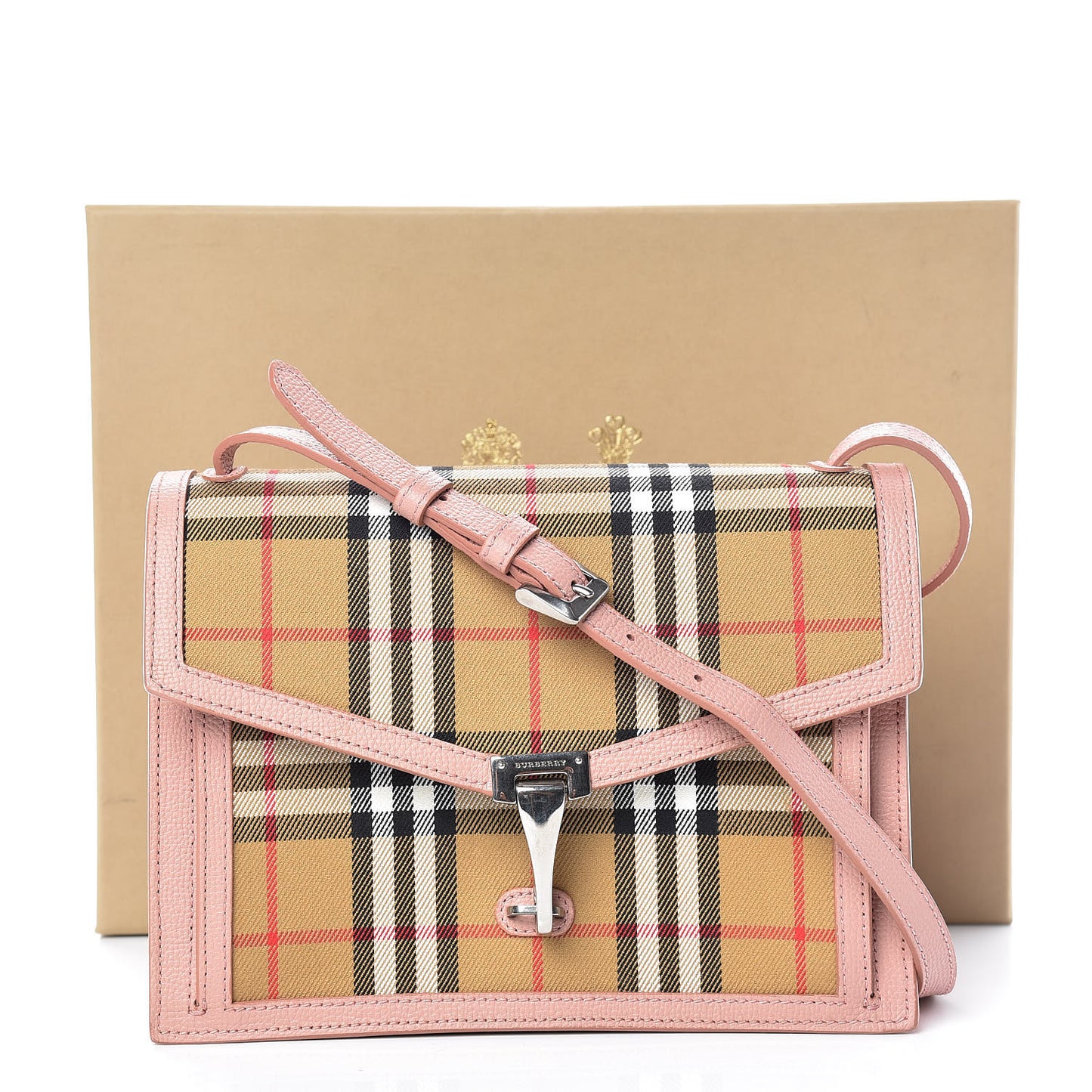 Grainy Calfskin Vintage Check Small Macken Crossbody Bag Ash Rose