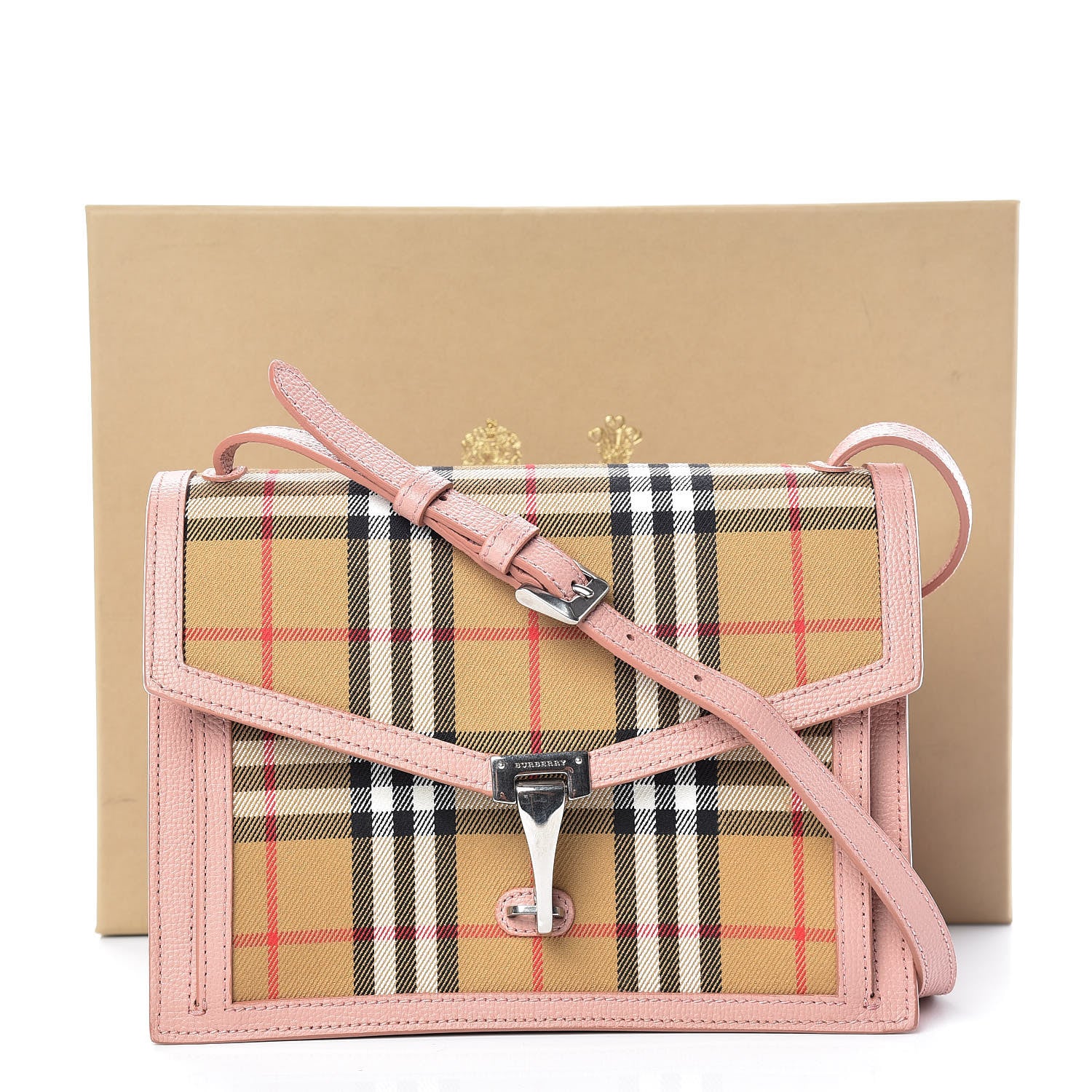 Burberry Grainy Calfskin Vintage Check Small Macken Crossbody Bag Ash Rose 14 of 14