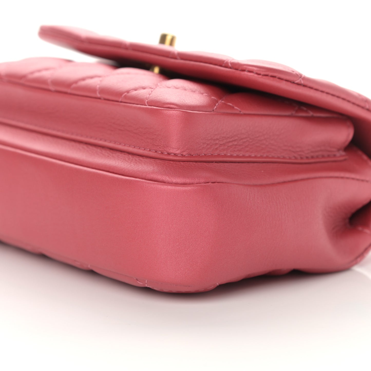 Calfskin Quilted Top Handle Flap Dark Pink