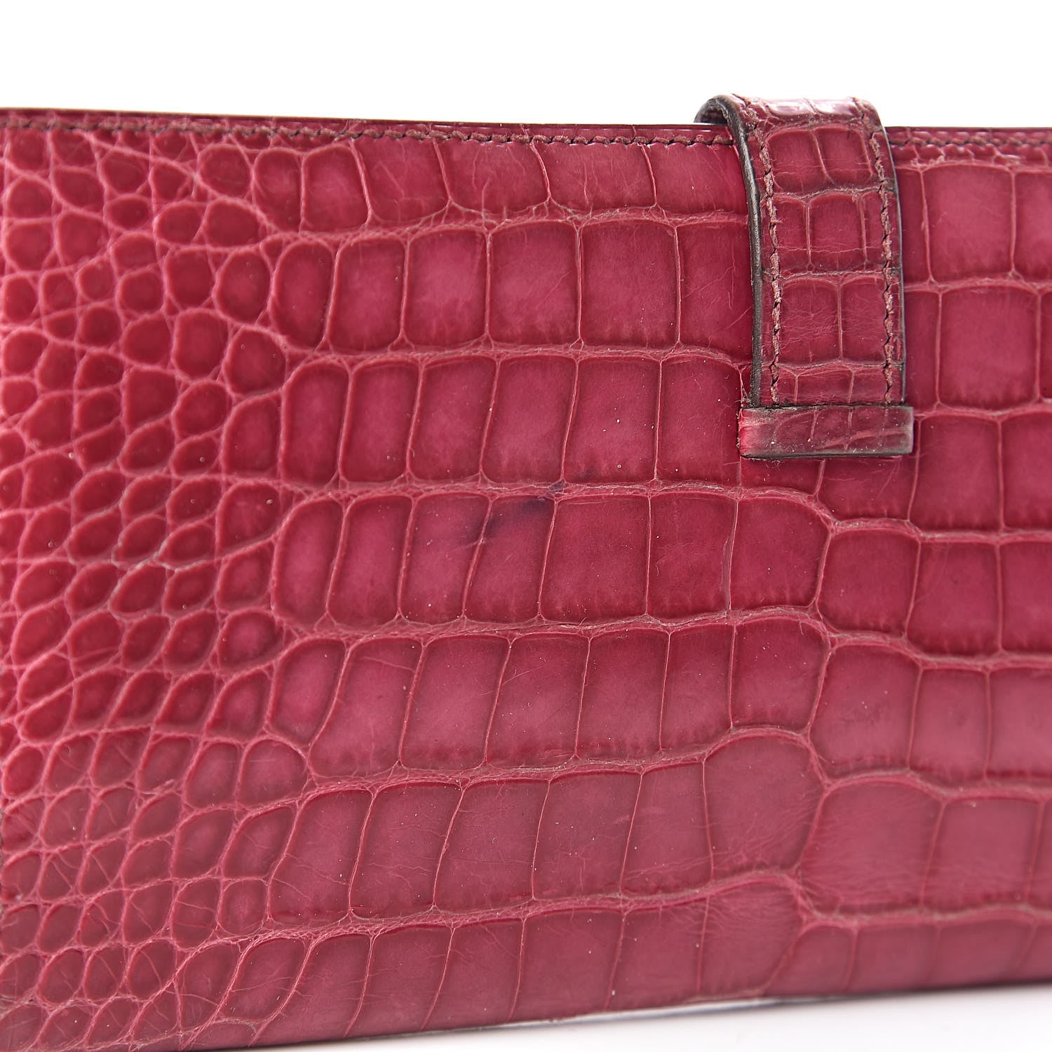 Hermes Shiny Alligator Bearn Wallet Fuchsia 8 of 9