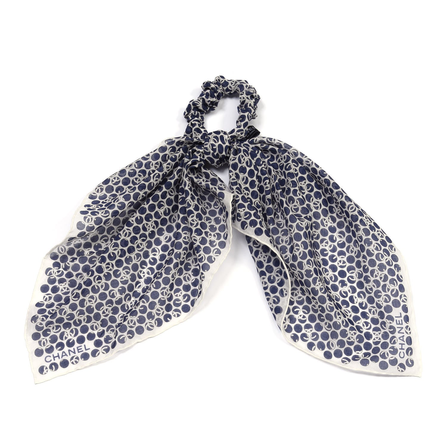 Chanel Silk CC Scrunchie and Scarf Hair Tie Set Ecru Bleu 4 of 4