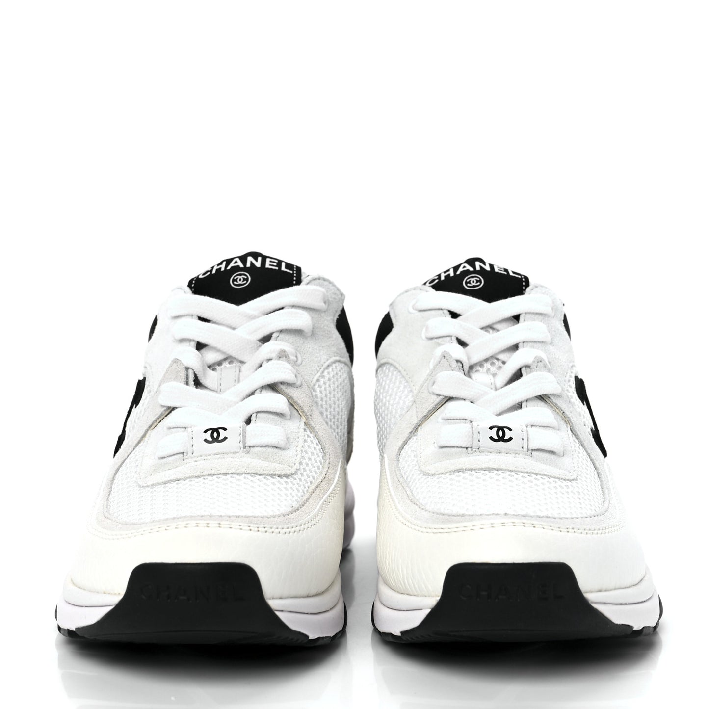 Mesh Suede Calfskin Grained Calfskin Womens CC Sneakers 37 White Black