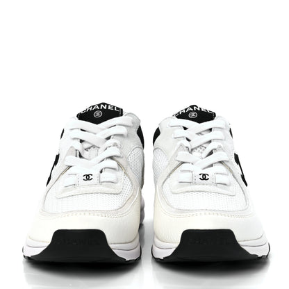 Chanel Mesh Suede Calfskin Grained Calfskin Womens CC Sneakers 37 White Black 2 of 9