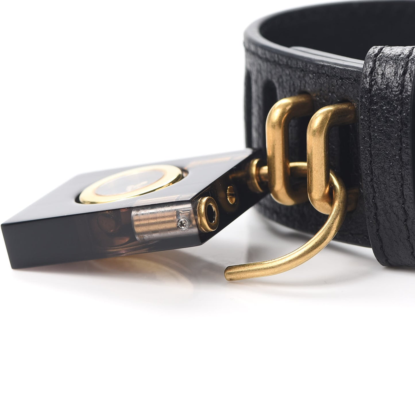 Stainless Steel Calfskin 17mm Twirl Lock Quartz Watch Black