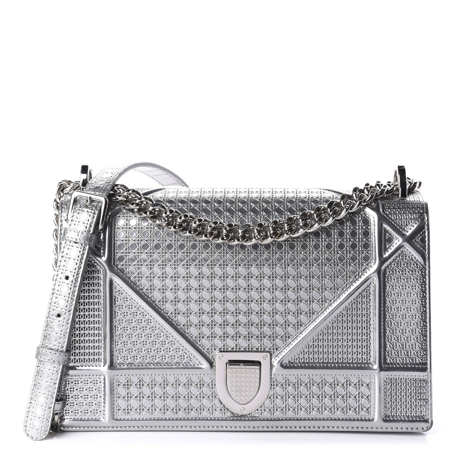 Christian Dior Metallic Patent Micro-Cannage Medium Diorama Flap Bag Silver 1 of 11