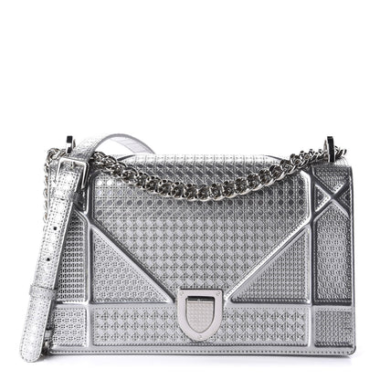 Christian Dior Metallic Patent Micro-Cannage Medium Diorama Flap Bag Silver 1 of 11