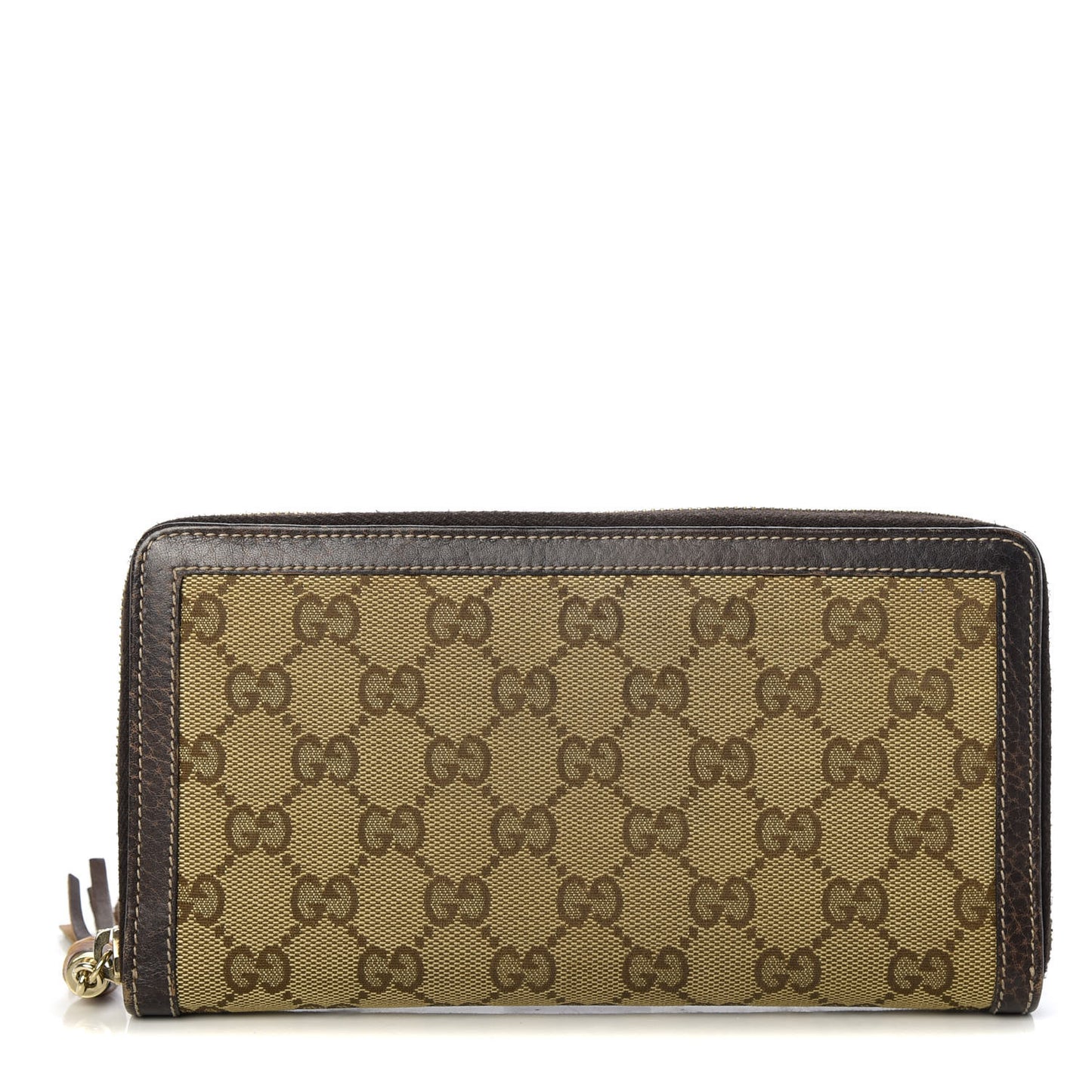Monogram Calfskin Bamboo Tassel Zip Around Wallet Beige Ebony Chocolate