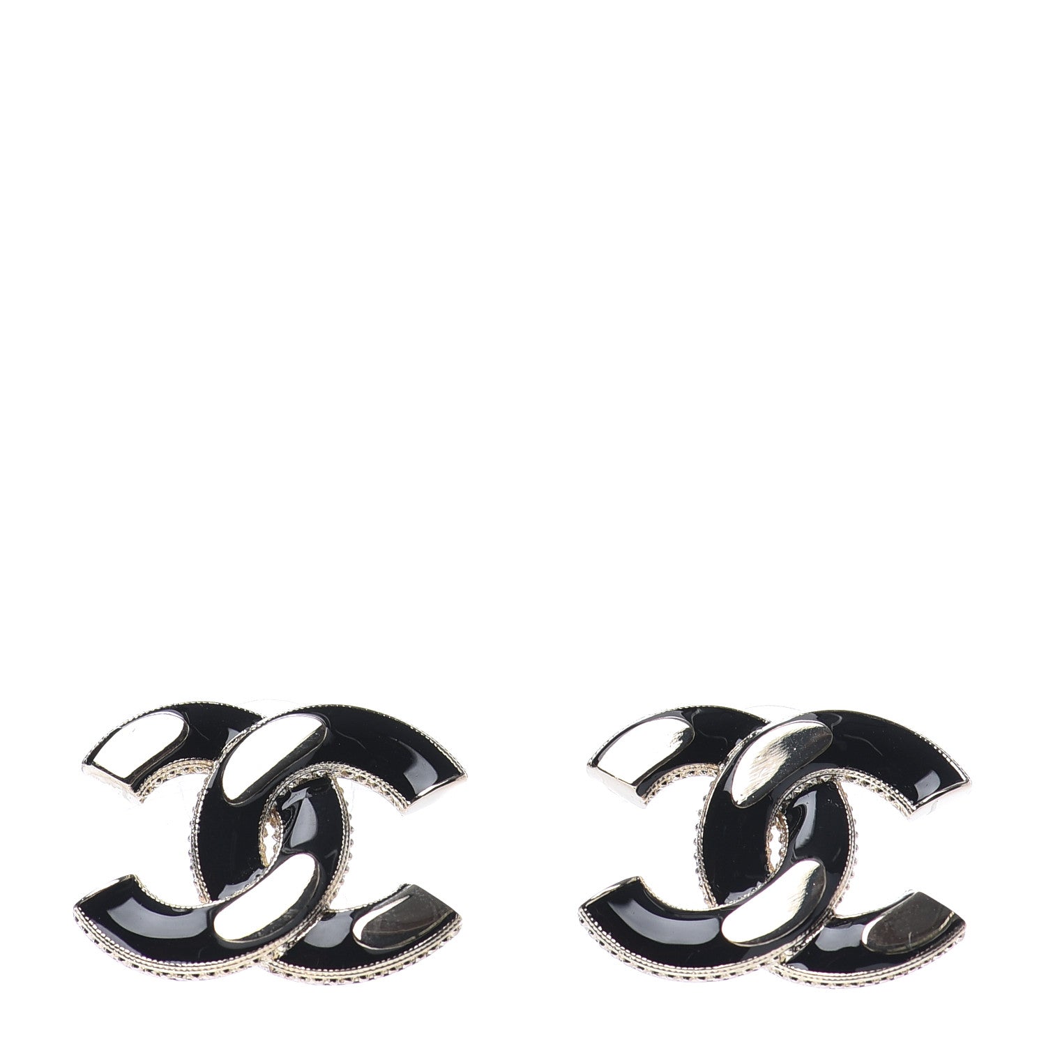 Chanel Enamel CC Earrings Black Gold 1 of 4