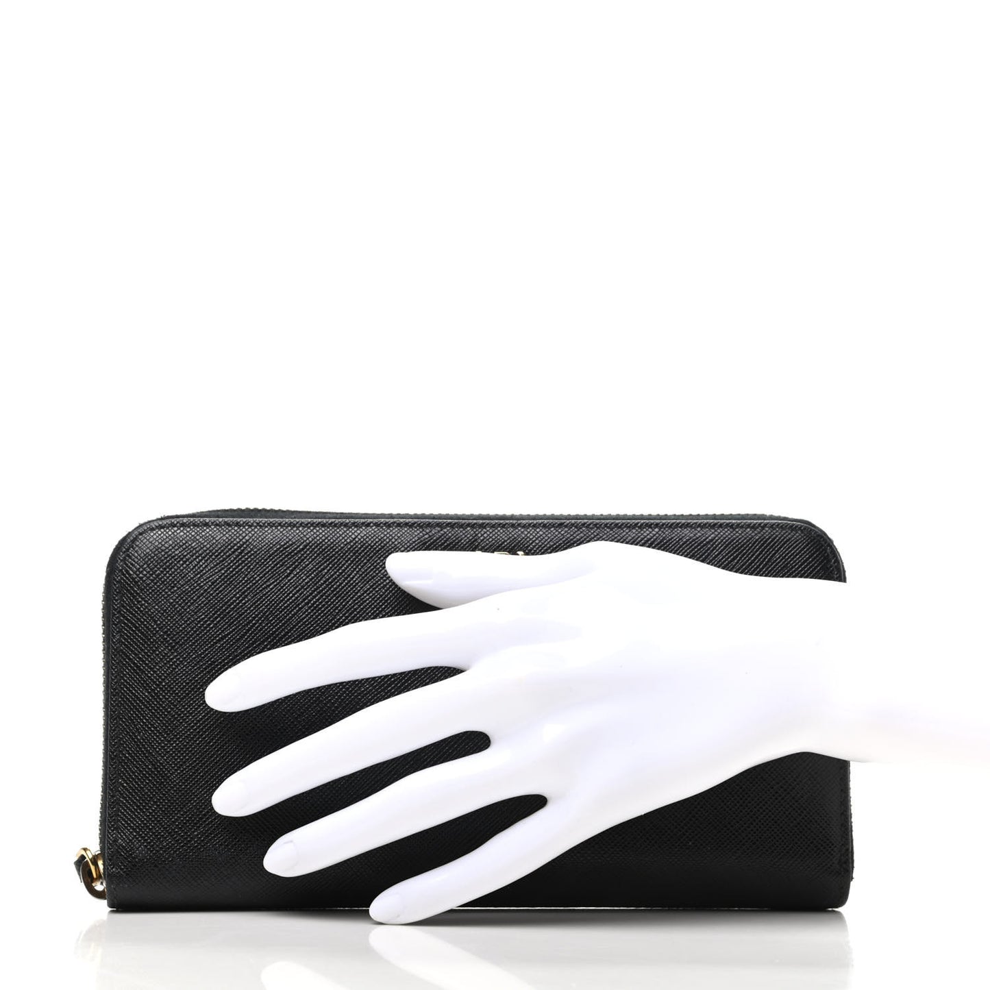 Saffiano Metal Zip Around Wallet Black