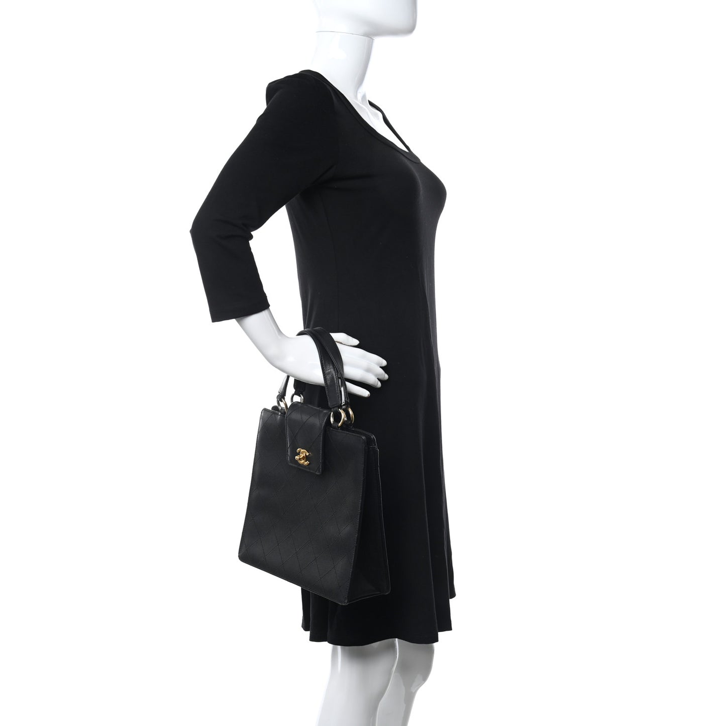 Caviar Quilted Top Handle Bag Black