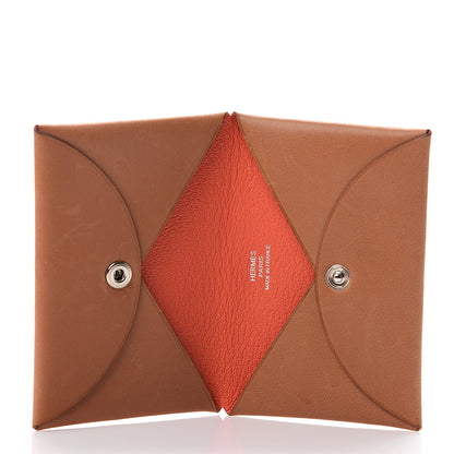 Hermes Barenia Calvi Card Case Fauve Orange Poppy 4 of 8