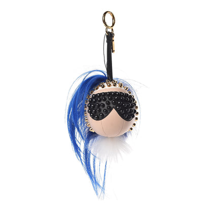Fendi Lambskin Goat Fur Studded Punkarlito Bag Charm Blue 1 of 4