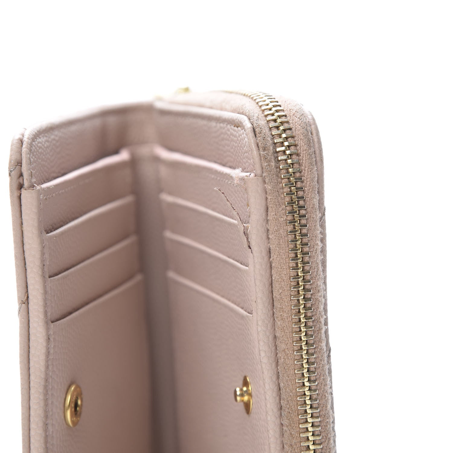 Saint Laurent Grain De Poudre Matelasse Chevron Monogram Compact Zip Around Wallet Pink 9 of 11