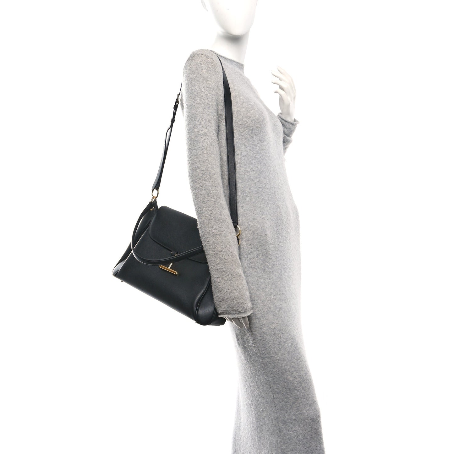 Natural Grain Calfskin Tara Medium Shoulder Bag Black