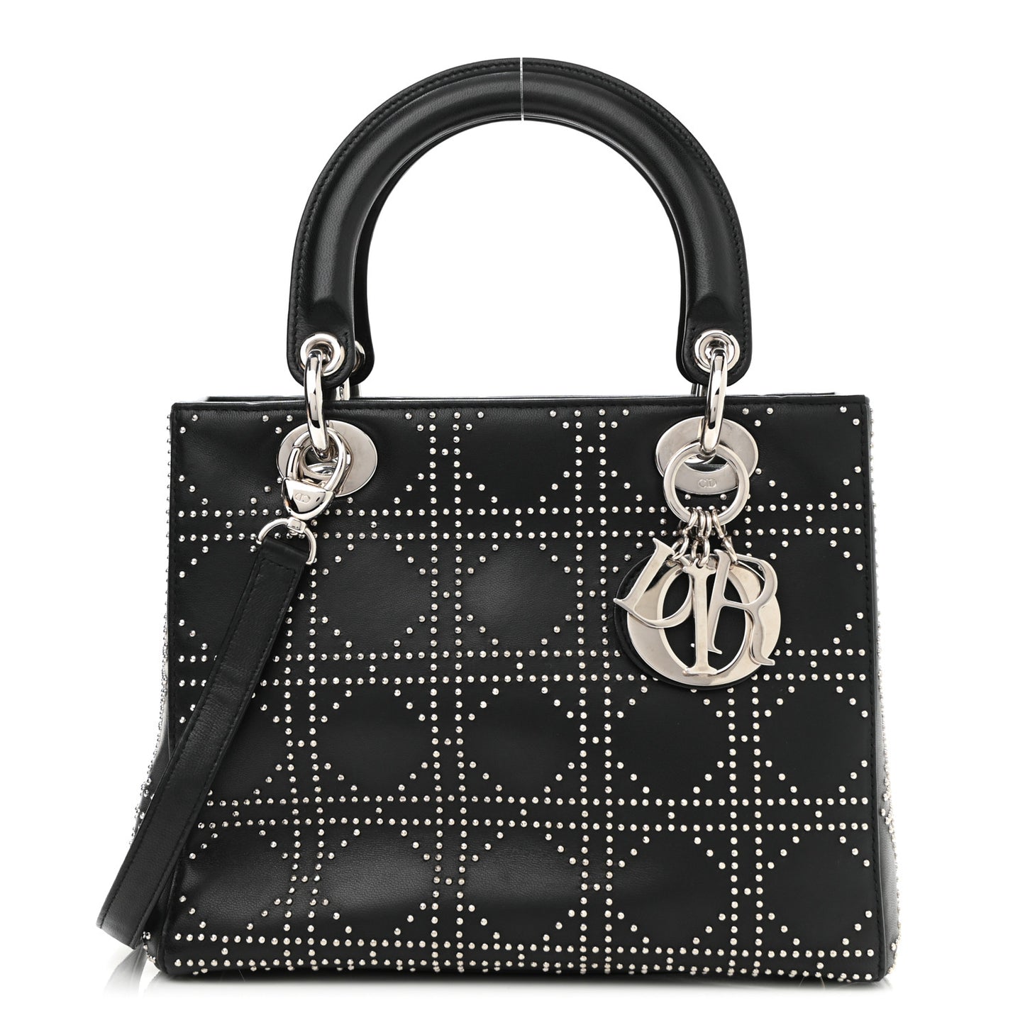 Calfskin Cannage Studded Medium Lady Dior Black