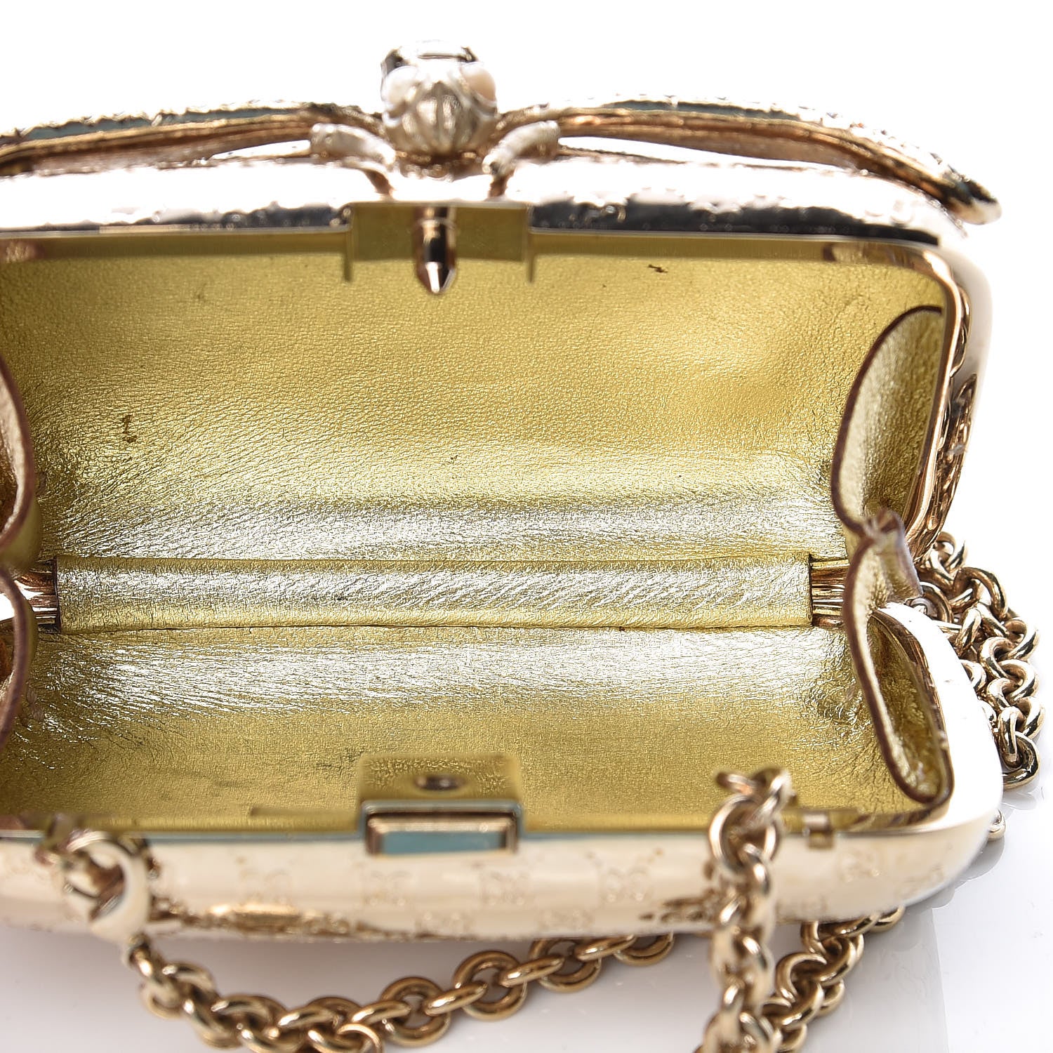Gucci Metal Guccissima Dragonfly Minaudiere Clutch Gold 5 of 16