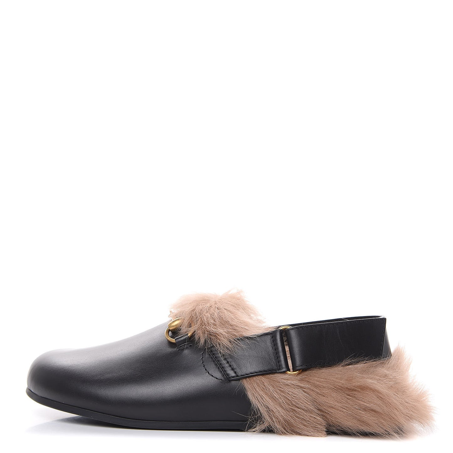 Calfskin Fur Mens Horsebit River Slingback Slippers 7 Black