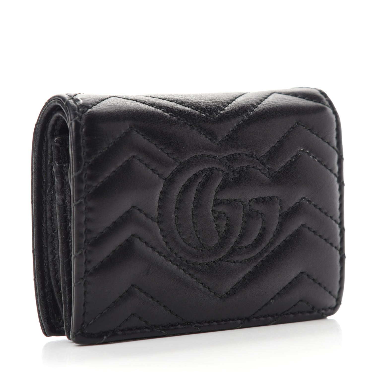 Gucci Calfskin Matelasse GG Marmont Card Case Wallet Black 3 of 9