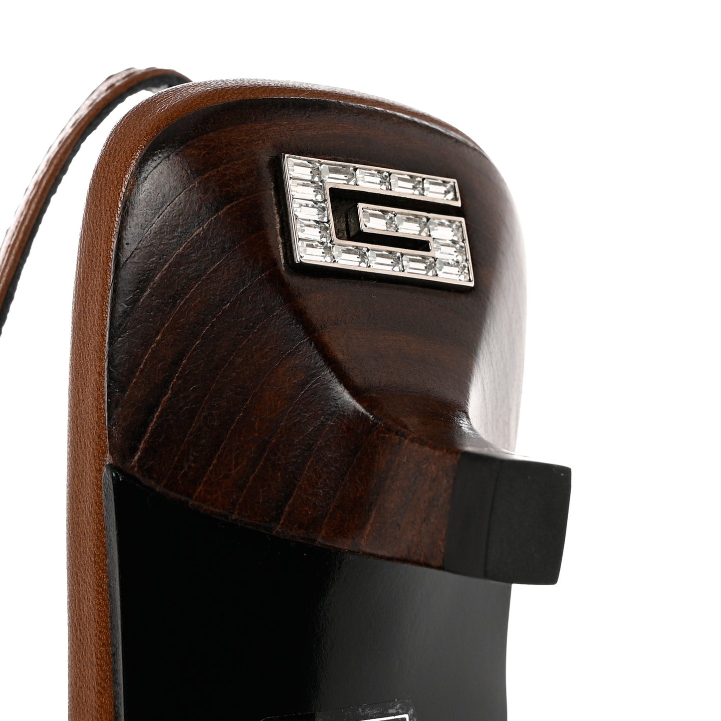 GG Monogram Malaga Kid Crystal Square G 35mm Slingback Pumps 37 Camel Ebony Cuir