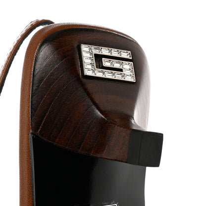 Gucci GG Monogram Malaga Kid Crystal Square G 35mm Slingback Pumps 37 Camel Ebony Cuir 5 of 9