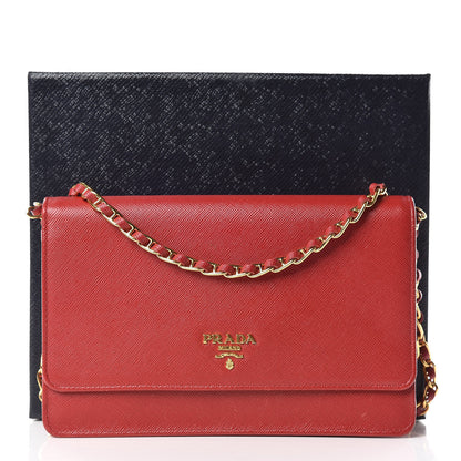 Prada Saffiano Metal Flap Wallet With Strap Fuoco 14 of 14