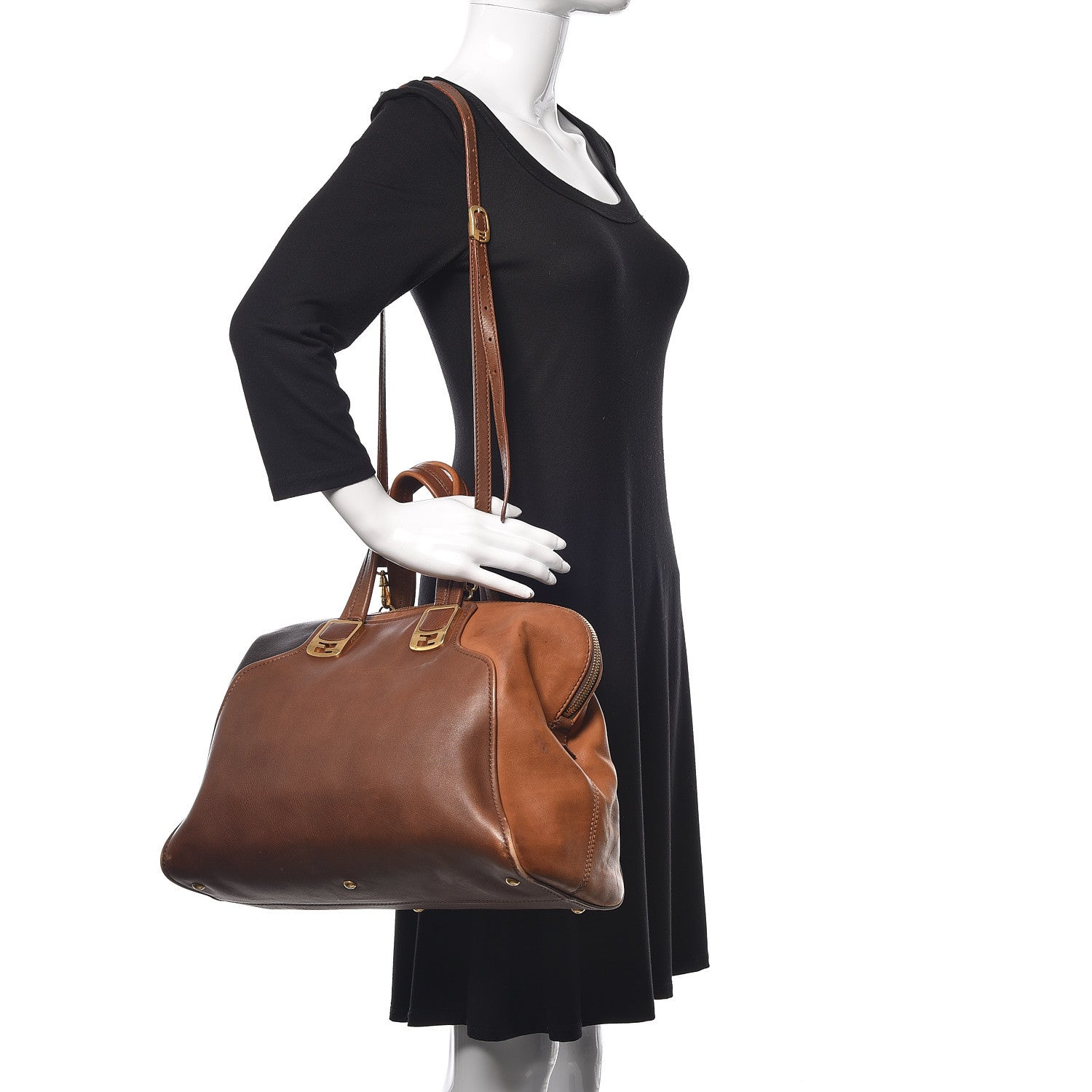 Fendi Capra Vitello Saddle Colorblock Large Chameleon Tote Moro Biscotto 3 of 22