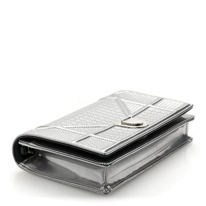 Christian Dior Metallic Patent Micro-Cannage Diorama Wallet on Chain Pouch Silver 4 of 15
