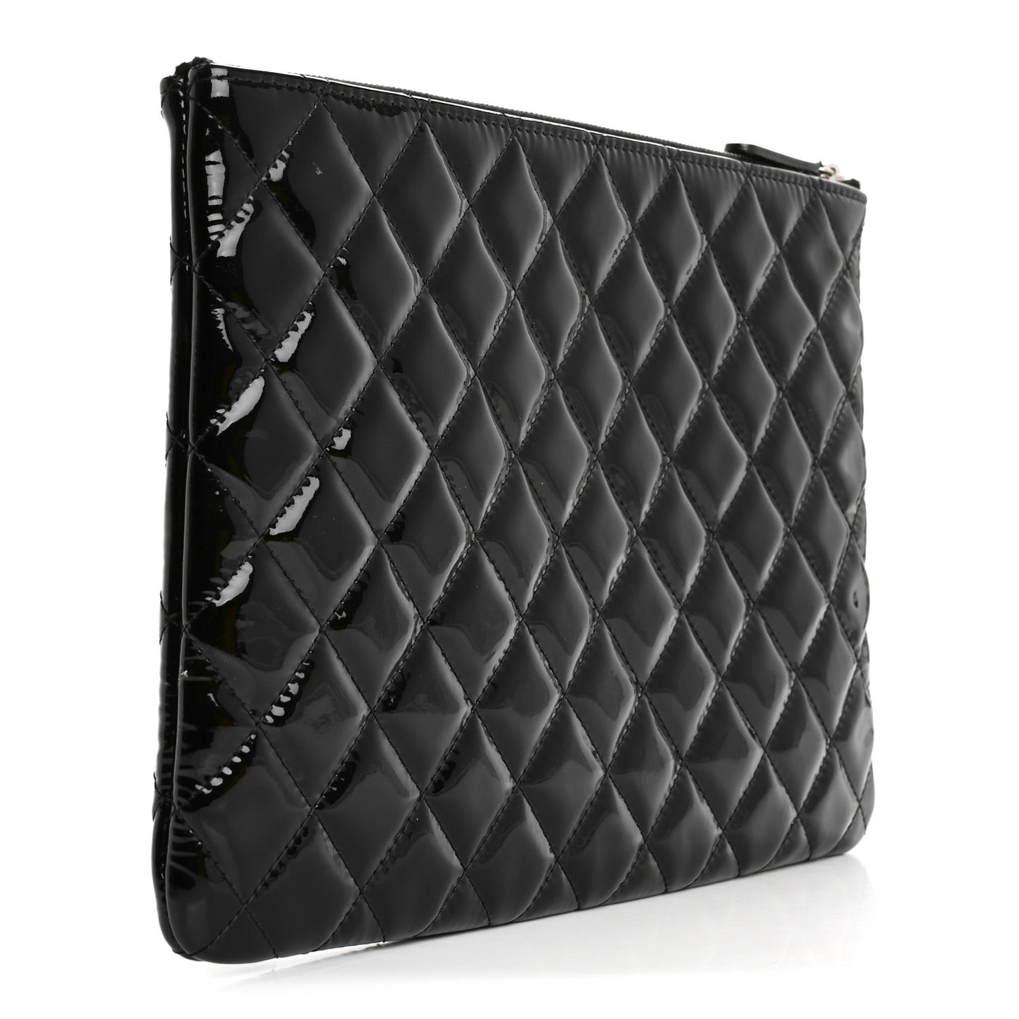 Patent Calfskin Quilted Medium Cosmetic Case Black