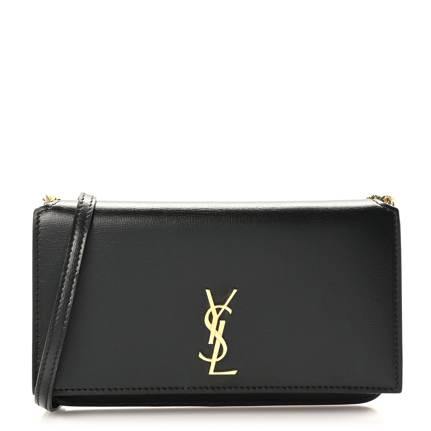 Saint Laurent Grained Calfskin Monogram Phone Holder Crossbody Black 1 of 10