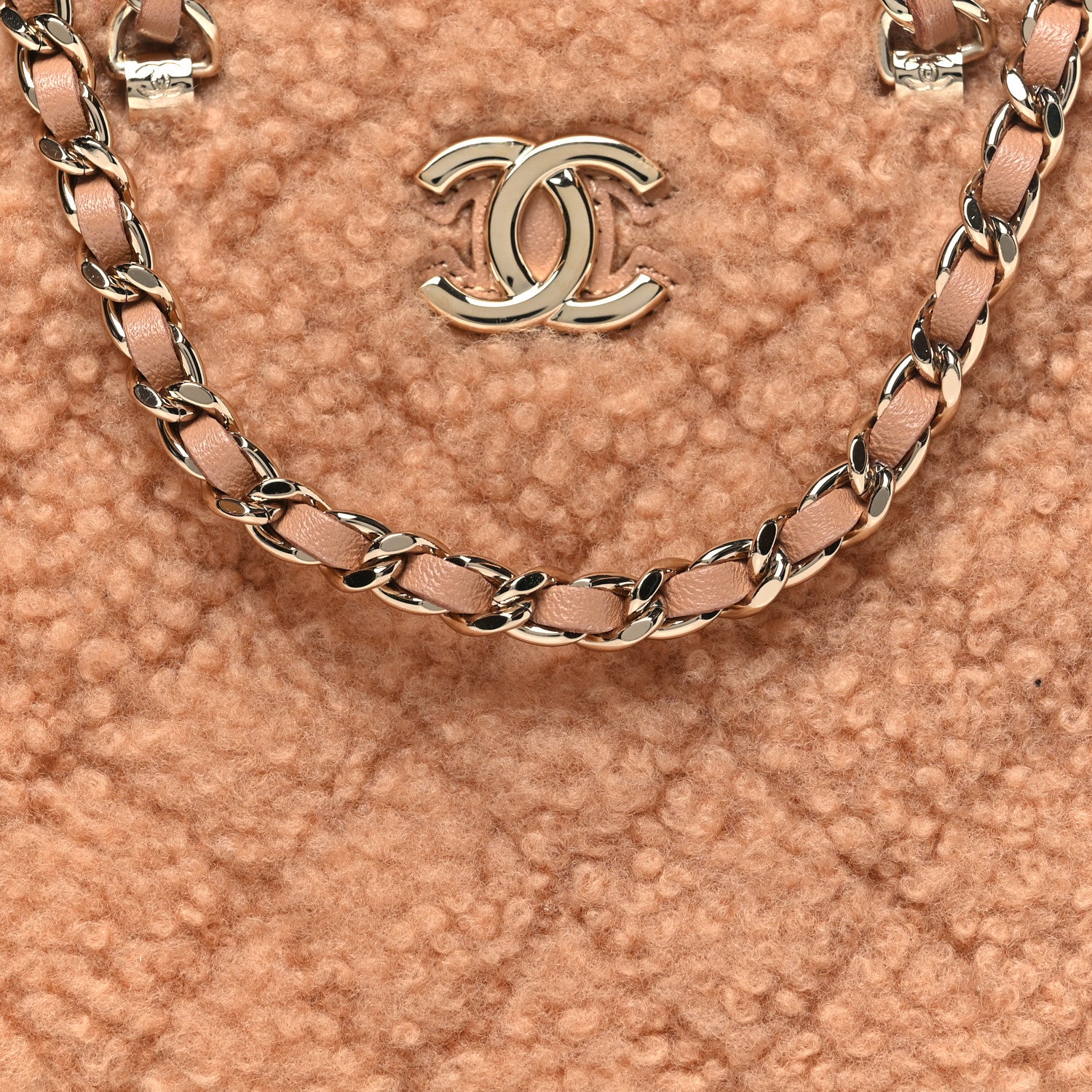 Chanel Shearling Quilted Shiny Coco Clutch With Chain Dark Beige 8 of 10