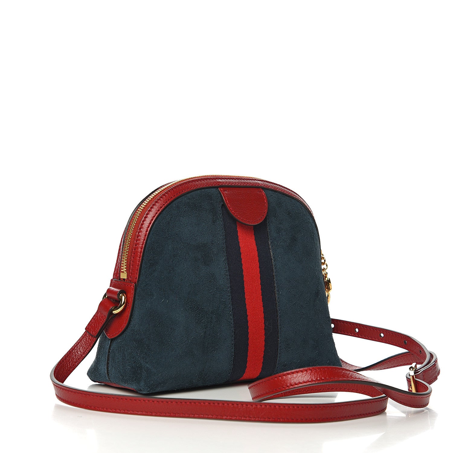 Gucci Suede Calfskin Web Small Ophidia Dome Shoulder Bag New Blue Romantic Cherry 2 of 9