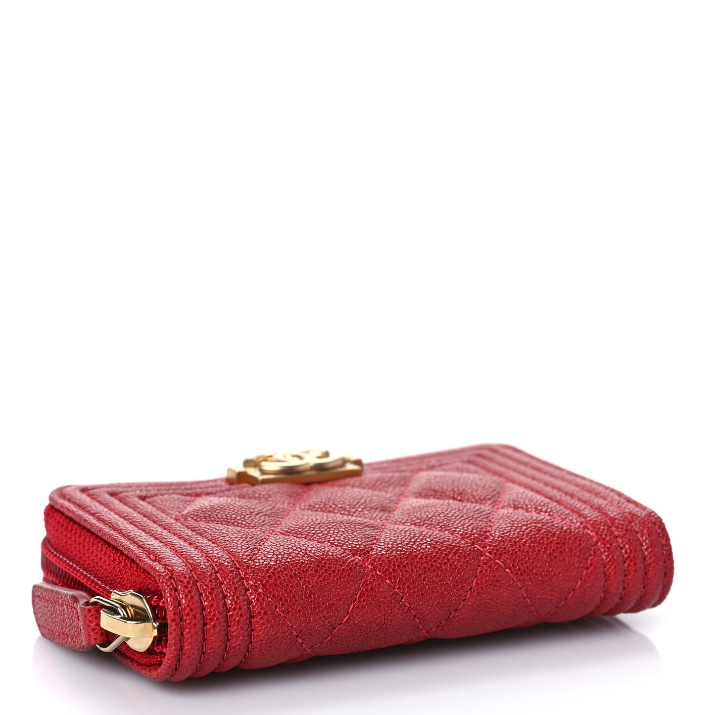 Caviar Quilted Boy Zip Around Coin Purse Wallet Red