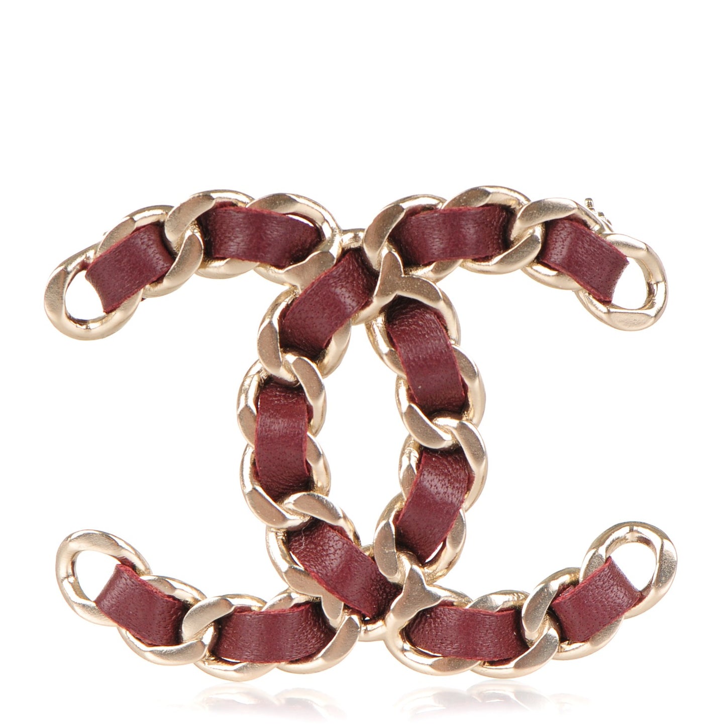 Lambskin Chain CC Brooch Burgundy Gold