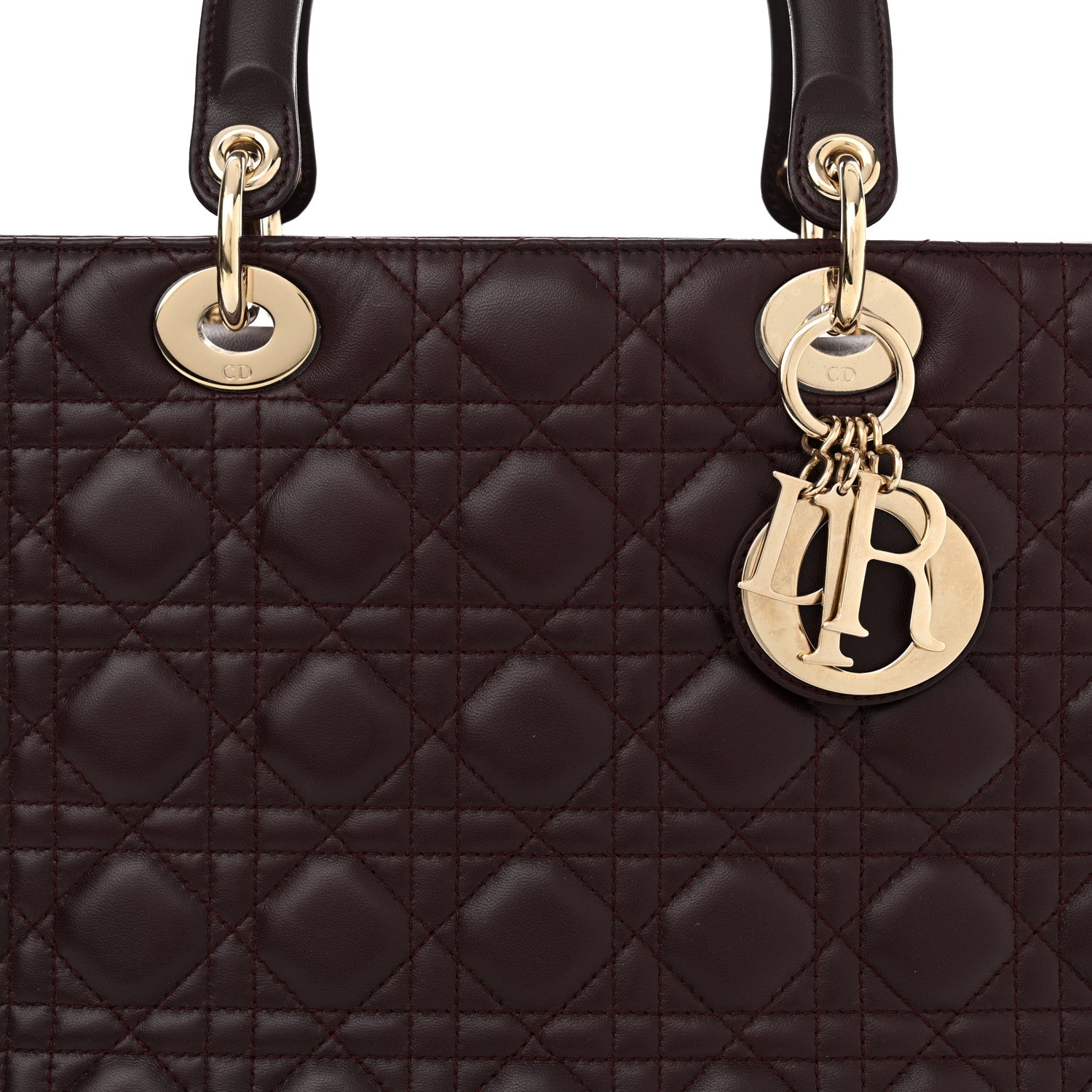 Christian Dior Lambskin Cannage Large Lady Dior Burgundy 8 of 13