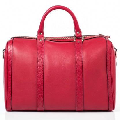 Gucci Calfskin Microguccissima Trim Medium Boston Raspberry Red 4 of 10